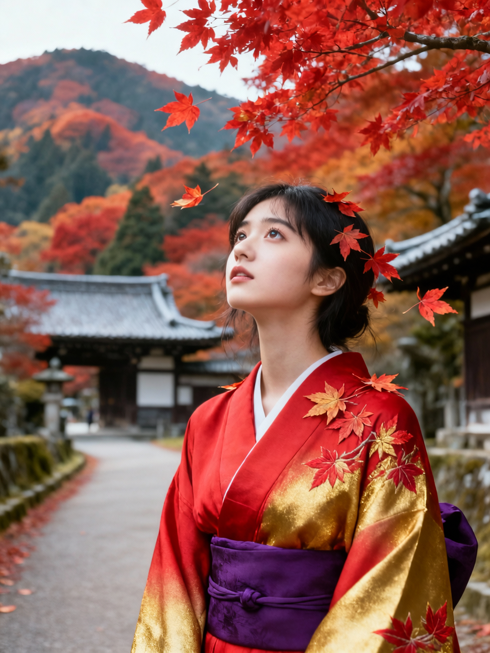 紅葉に染まる艶肌、誘う吐息が秋風に溶ける。